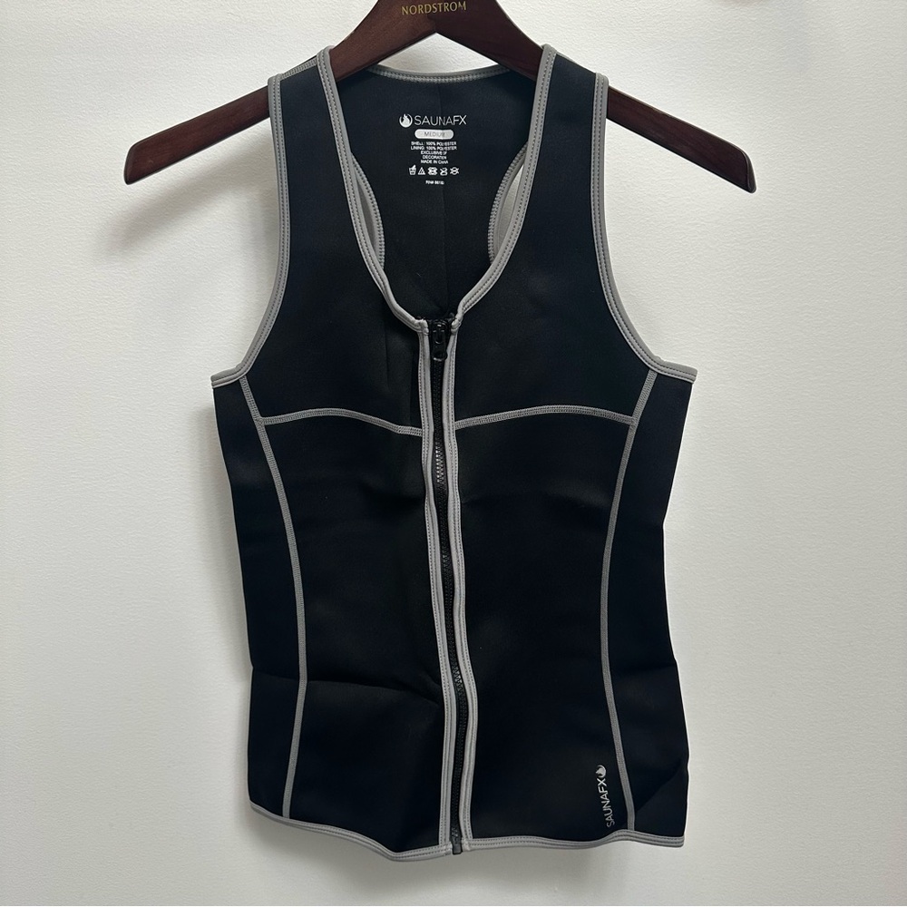 SaunaFX Neoprene Women’s Vest Full Zip Suit Top Black Gray Medium